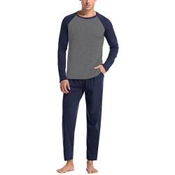 Pyjama Herren, Baumwolle Schlafanzug Zweiteiliger Lang Schlafanzüge Nachtwäsche Langarm Shirt und Loungehose, Superweiche Loungewear Sleepwear Pjs Set von HMLTD