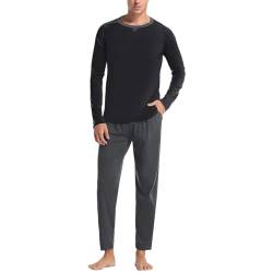 Pyjama Herren, Baumwolle Schlafanzug Zweiteiliger Lang Schlafanzüge Nachtwäsche Langarm Shirt und Loungehose, Superweiche Loungewear Sleepwear Pjs Set von HMLTD