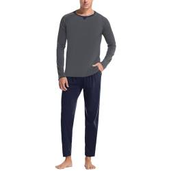 Pyjama Herren, Baumwolle Schlafanzug Zweiteiliger Lang Schlafanzüge Nachtwäsche Langarm Shirt und Loungehose, Superweiche Loungewear Sleepwear Pjs Set von HMLTD