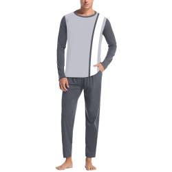 Pyjama Herren, Baumwolle Schlafanzug Zweiteiliger Lang Schlafanzüge Nachtwäsche Langarm Shirt und Loungehose, Superweiche Loungewear Sleepwear Pjs Set von HMLTD