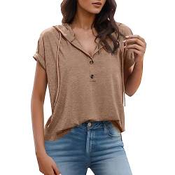 Sommer Kurzarm Hoodie Damen T Shirt Oberteile Sweatshirt Kurzer Pullover Casual Blusenshirt Kapuzenshirt Top mit Kapuze von HMLTD