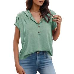 Sommer Kurzarm Hoodie Damen T Shirt Oberteile Sweatshirt Kurzer Pullover Casual Blusenshirt Kapuzenshirt Top mit Kapuze von HMLTD