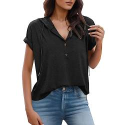 Sommer Kurzarm Hoodie Damen T Shirt Oberteile Sweatshirt Kurzer Pullover Casual Blusenshirt Kapuzenshirt Top mit Kapuze von HMLTD