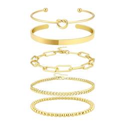 HMOOY 5 Pcs Chain Bracelets for Women 18K Gold-Plated Bracelet Women's Tennis Bracelet Twist Chain Adjustable Fashion Jewellery Bracelet Set Silver Bracelets for Women,Stil I von HMOOY