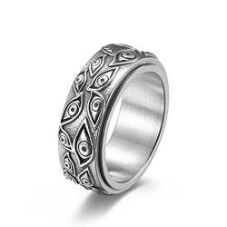 HMOOY Auge Gottes Ring, Edelstahl Allsehend Auge Gottes Rotierender Bandring Jahrgang Graviert Evil Eye Spinner Ringe für Angst Stressabbau Schmuck für Herren Damen Größe 6-10 (Silber, 9) von HMOOY