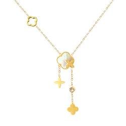 HMOOY Butterfly Clover Necklace Friendship Clavicle Chain Choker Jewellery Accessories Birthday Gifts for Girls Women Friends,Kleeblatt vierblättrig von HMOOY
