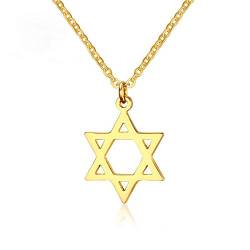 HMOOY Edelstahl Davidstern Anhänger Halsketten Sechszackiger Megan Star Jüdischer Israel Schmuck für Frauen Männer Hip Hop (Gold) von HMOOY