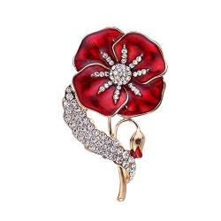 HMOOY Emaille Mohn Blume Brosche Pin Abzeichen Damen Herren Gold Kristall Rot Blume Legion Brosche Veteranen Memorial Day Festival Unisex (Red) von HMOOY