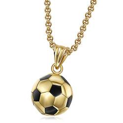 HMOOY Fußball Halskette, Edelstahl 3D Fußball Charm Halskette Personalisiert Fußball Anhänger mit Kette Sport Schmuck für Damen Herren Mädchen Jungen (Gold) von HMOOY