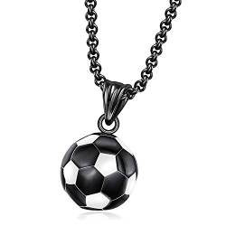 HMOOY Fußball Halskette, Edelstahl 3D Fußball Charm Halskette Personalisiert Fußball Anhänger mit Kette Sport Schmuck für Damen Herren Mädchen Jungen (Schwarz) von HMOOY