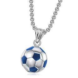 HMOOY Fußball Halskette, Edelstahl 3D Fußball Charm Halskette Personalisiert Fußball Anhänger mit Kette Sport Schmuck für Damen Herren Mädchen Jungen (Silber) von HMOOY