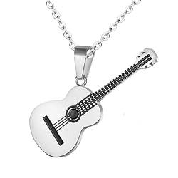 HMOOY Halskette für Gitarre, Halskette Plektrum, aus Edelstahl 316L, Halskette mit Anhänger, Gitarre, für Herren, Musik-Halskette, verstellbar, Geschenk für Liebhaber von Musikinstrumenten, Metall von HMOOY