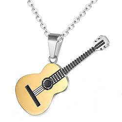 HMOOY Halskette für Gitarre, Halskette Plektrum, aus Edelstahl 316L, Halskette mit Anhänger, Gitarre, für Herren, Musik-Halskette, verstellbar, Geschenk für Liebhaber von Musikinstrumenten, Metall von HMOOY