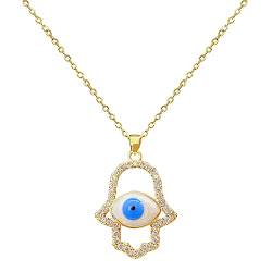 HMOOY Hamsa Hand Halskette mit Zirkonia, Evil Eye Anhänger Fatima Hamsa Kette türkisches Auge Schmuck für Freundin, Mama (Style 2) von HMOOY