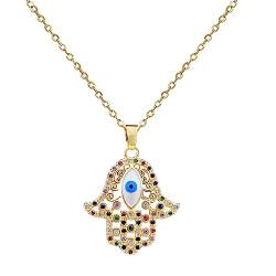 HMOOY Hamsa Hand Halskette mit Zirkonia, Evil Eye Anhänger Fatima Hamsa Kette türkisches Auge Schmuck für Freundin, Mama (Style 4) von HMOOY