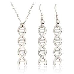 HMOOY Infinity Spiral DNA Doppelhelix Halskette Ohrringe Set Chemie Wissenschaft Biologie Molekül Anhänger Schmuck Set für Medizinstudenten (Silver) von HMOOY