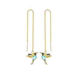 HMOOY Kolibri Ohrringe, Goldene Kolibri Einfädler Ohrringe Kolibri Tropfen Ohrringe mit Langkettiger Quaste Kolibri Schmuck für Damen Mädchen (Gold-blau) von HMOOY