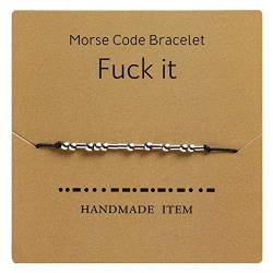 HMOOY Morse Code-Armband, versilberte Perlen, auf Seidenband, Freundschaftsarmband, geheime Botschaft, Morris-Schmuck, für Frauen und Männer, Geschenk für Sie, One Size, Gewachste Kordel von HMOOY