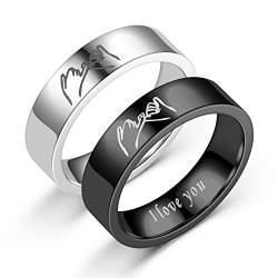 HMOOY Passende Ringe für Paare, Ich Liebe Dich Versprechen Hand in Pinky Paarringe Set Sie Und Ihn Edelstahl Verlobungsbänder (Pinky Ring Größe 10) von HMOOY