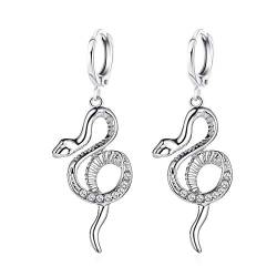 HMOOY Schlangenohrringe, Snake Drop Dangle Ohrringe Gold Huggie Kleine Creolen mit Charme Silber Punk Schlangen Ohrstecker Tierschmuck für Frauen Mädchen Teen Männer (Silber) von HMOOY