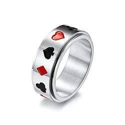 HMOOY Spinnring aus Edelstahl, Spielkarte Pik Ass Poker Ring Fidget Band Ring Stress lindernde Angst Ring für Damen Herren Hochzeit Versprechen Verlobungsring Größe 7-11 (Silber, 10) von HMOOY