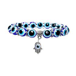 HMOOY Türkische blaue Perlen, Hamsa-Armband, Hamsa-Hand, Glücksbringer, dehnbar, für Schutz und Segen, Frauen und Männer, 10 mm, Harz von HMOOY