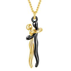 HMOOY Umarmung Halskette, Liebevolles Kuscheln Anhänger Halskette Persönlichkeit Paar für Sie und Ihn Verstellbare Mode Valentinstag Damen Herren (Schwarz-Gold) von HMOOY
