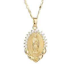 HMOOY Vergoldeter Jungfrau Maria Anhänger mit Kreuz Halskette Wunderbare Medaille Anhänger Halskette Katholischer Christlicher Charme Kettenschmuck Für Frauen Männer (Gold-1) von HMOOY