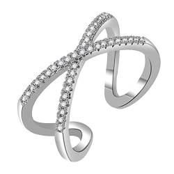 HMOOY X Ring, Zirkonia Criss Cross Ring für Damen Verstellbarer Offener Stapelbarer Ring X Kreuzring für Verlobung Hochzeit Minimalistischer Schmuck (Silber) von HMOOY