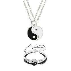 HMOOY Yin Yang Kette und Armband, 4 Stück Matching Yin Yang Freund Paar Armbänder Mit Halskette Set Yin Yang Verstellbare Schnur Armband Yin Yang Anhänger für Freundschaft Paare (Silber) von HMOOY