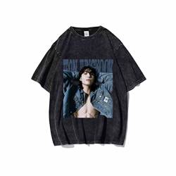 Jungkook Merch T-Shirt Vintage Distressed Decolor schmutzig beliebtes Baumwollschwarzes loseres T-Shirt für Fans A-XL von HMRS