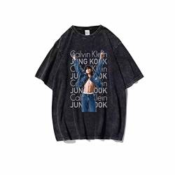 Jungkook Merch T-Shirt Vintage Distressed Decolor schmutzig beliebtes Baumwollschwarzes loseres T-Shirt für Fans B-3XL von HMRS