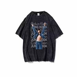 Jungkook Merch T-Shirt Vintage Distressed Decolor schmutzig beliebtes Baumwollschwarzes loseres T-Shirt für Fans B-4XL von HMRS