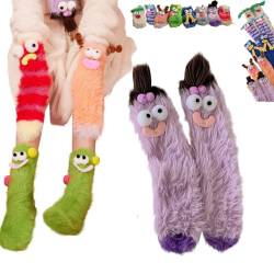 HMRigbly Warme, kuschelige, flauschige Cartoon-Monster-Socken, Korallensamt, dreidimensionale lustige Wintersocken, flauschige Socken – flauschige Wintersocken, warme gemütliche Socken – von HMRigbly