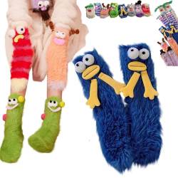 HMRigbly Warme, kuschelige, flauschige Cartoon-Monster-Socken, Korallensamt, dreidimensionale lustige Wintersocken, flauschige Socken – flauschige Wintersocken, warme gemütliche Socken – von HMRigbly