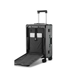 HMTJATOT Gepäck Multifunktions-Reisekoffer Aluminiumrahmen Zugstangenkoffer USB-Ladeanschluss mit klappbarem Getränkehalter Bordtasche (Color : Dark Gray, Size : 18-inch) von HMTJATOT