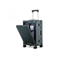 HMTJATOT Gepäck Multifunktions-Reisekoffer Aluminiumrahmen Zugstangenkoffer USB-Ladeanschluss mit klappbarem Getränkehalter Bordtasche (Color : Dark Green, Size : 18-inch) von HMTJATOT