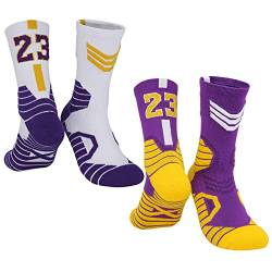 2 Paar Basketballsocken, für Herren & Jungen, Basketball-Team, Glückszahl, Sportsocken für Erwachsene & Kinder Größe, #23-LJ, 5.5-11.5 von HMWIWAR