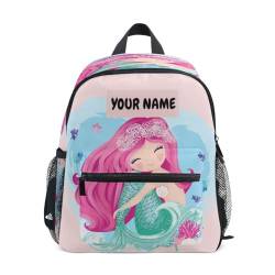 HMZXZ Custom Kids Kleinkind Mini Rucksack für Mädchen Jungen Süße Meerjungfrau Fisch Muscheln Personalisierte Kinderrucksäcke Rosa Blau Schultasche mit Kindername/Text, multi von HMZXZ