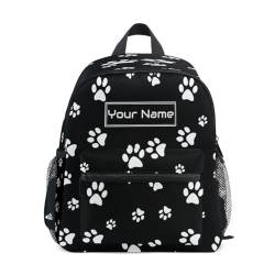HMZXZ Custom Kids Kleinkind Mini Rucksack für Mädchen Jungen Weiß Puppy Paw Personalisierte Kinderrucksäcke Schwarz Schultasche mit Kindername/Text, multi von HMZXZ
