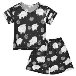 HMZXZ Kinder Kurze Pyjama-Set Niedlich Schaf Muster Mädchen Jungen Schlafanzug Set Baumwolle Sommer Nachtwäsche-Set Schaf Tier von HMZXZ