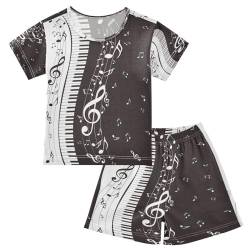 HMZXZ Kinder Kurze Pyjama-Set Retro Musik-Hinweis Mädchen Jungen Schlafanzug Set Baumwolle Sommer Nachtwäsche-Set Musical von HMZXZ