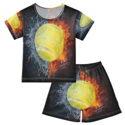 HMZXZ Kinder Kurze Pyjama-Set Tennis Ball In Feuer Wasser Mädchen Jungen Schlafanzug Set Baumwolle Sommer Nachtwäsche-Set Tennis von HMZXZ