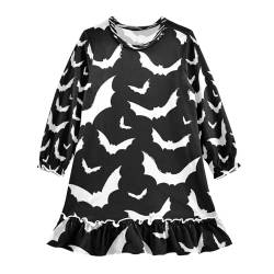 HMZXZ Mädchen Nachthemd Halloween Fledermäuse Langarm Schlafanzug Kleider Nachtwäsche Nightdress Pyjamas Weiß Blsck,3-10 Jahre von HMZXZ