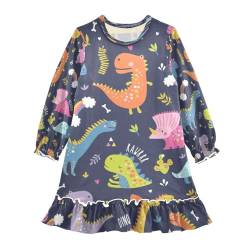 HMZXZ Mädchen Nachthemd Niedlich Dinosaurier Blumen Dino Langarm Schlafanzug Kleider Nachtwäsche Nightdress Pyjamas Tier Dino,3-10 Jahre von HMZXZ