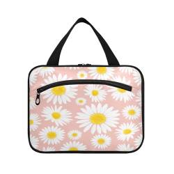 Kulturbeutel zum Aufhängen, für Damen, Herren, Jungen, Mädchen, Sommer, Gänseblümchen, rosa, wasserdicht, Kosmetiktasche, Make-up-Tasche, Kulturbeutel, Organizer für Reiseutensilien, Flasche, multi, L von HMZXZ