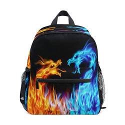 RXYY Kinder Rucksäcke Blau Rot Tier Feurig Drachen Tagesrucksäcke Reise Kleinkind Vorschule Schule Tasche Beiläufig Rucksack mit Truhe Gurt zum Mädchen Jungs von HMZXZ