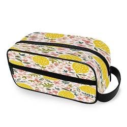 Tragbare Kulturtasche Frühling Sommer Zitrone Blumen Reise Waschtasche Multifunktions Kosmetiktasche Make-up-Tasche Aufbewahrungstasche für Frauen Männer Jungen Mädchen, multi von HMZXZ