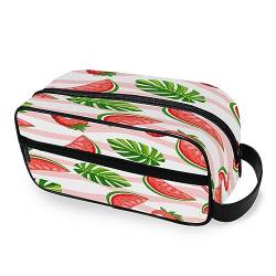 Tragbare Kulturtasche Sommer Erdbeere Wassermelone Palmenblätter Reise Waschtasche Multifunktions Kosmetiktasche Make-up-Tasche Aufbewahrungstasche für Frauen Männer Jungen Mädchen, multi von HMZXZ