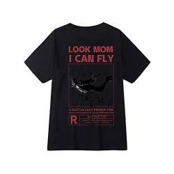 Das gleiche wie Kanye T-Shirt, Look MOM 1CAN Fly Kurzarm-T-Shirt mit kreativem Buchstabendruck, Herren Baumwolle Rundhals Musik T Shirt Damen, Männlicher Sonntagspullover (Black,L) von HNDB